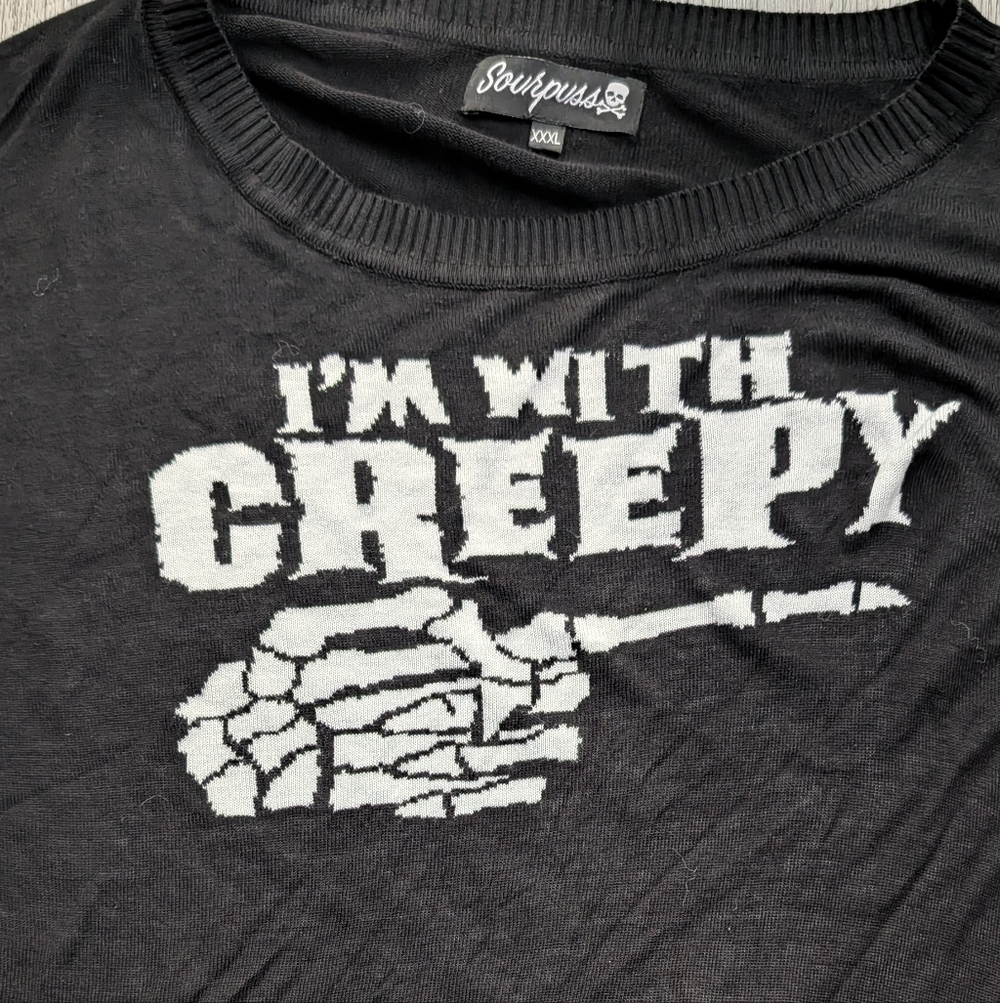 Sourpuss I'm With Creepy Skeleton Goth Sweater XXXL Black - Picture 3 of 10